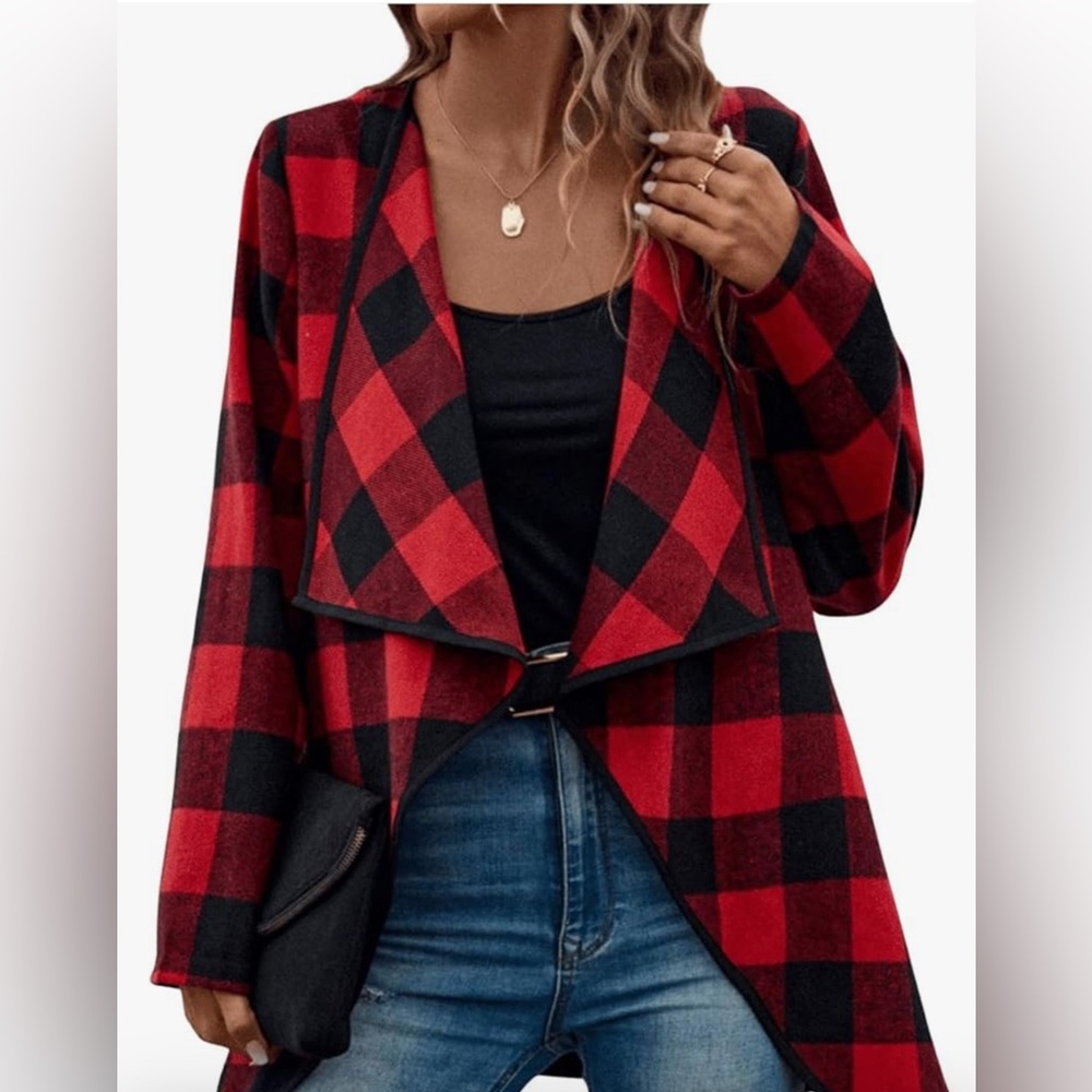 Buffalo Plaid Drape Cardigan Jacket